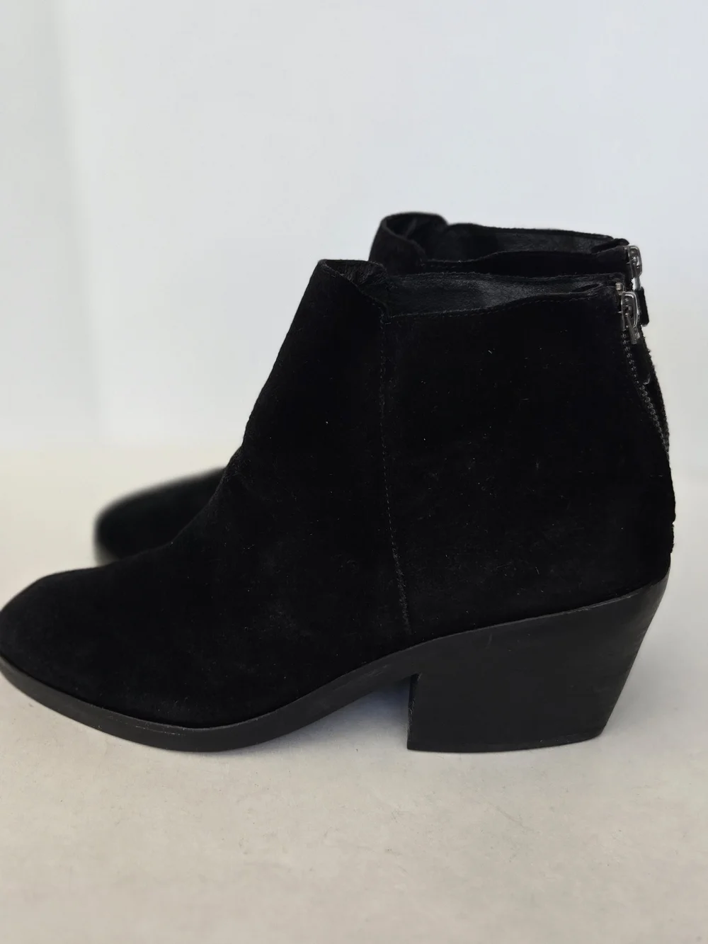 Eileen Fisher Black Suede Ankle Booties with Chunky Heel
